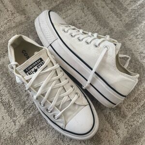 CONVERSE WHITE LOW TOP PLATFORM SNEAKERS